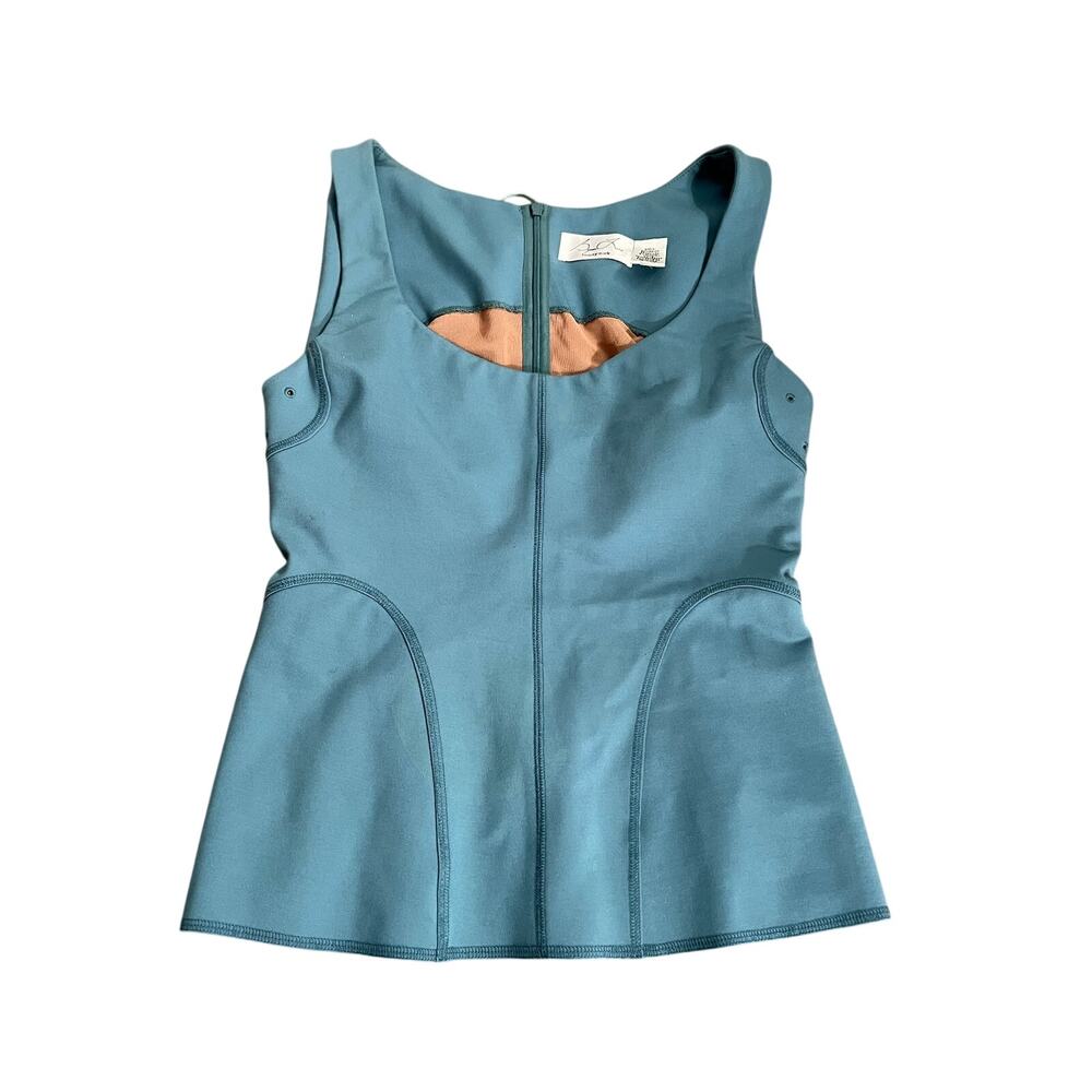 Byron Lars/Beauty Mark Structured Corset Peplum Sleeveless Slate Blue Small
